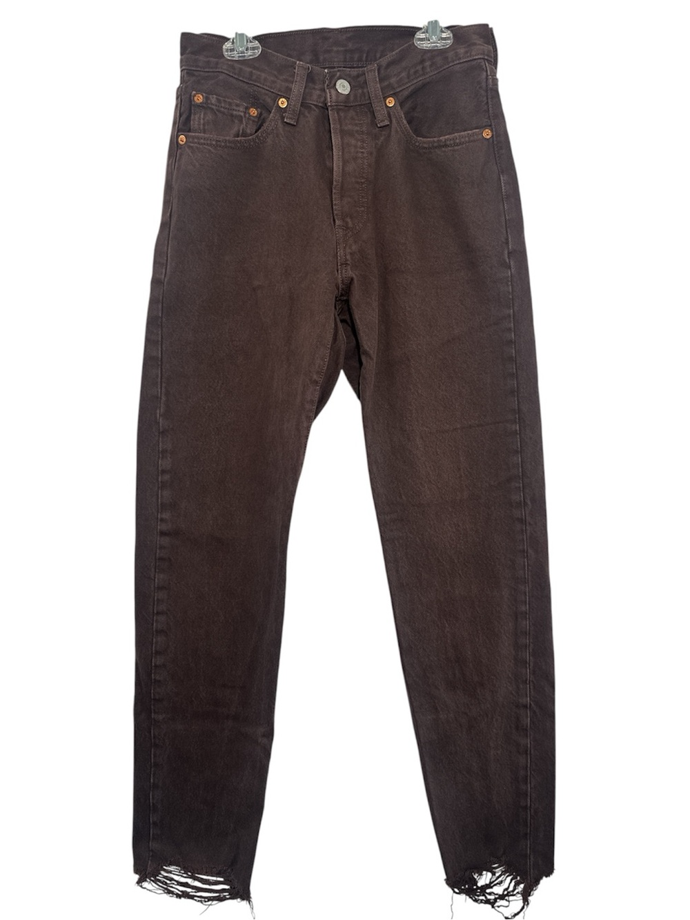 Levi’s 501 High-Rise Straight Leg Brown Denim Jeans with Frayed Hem